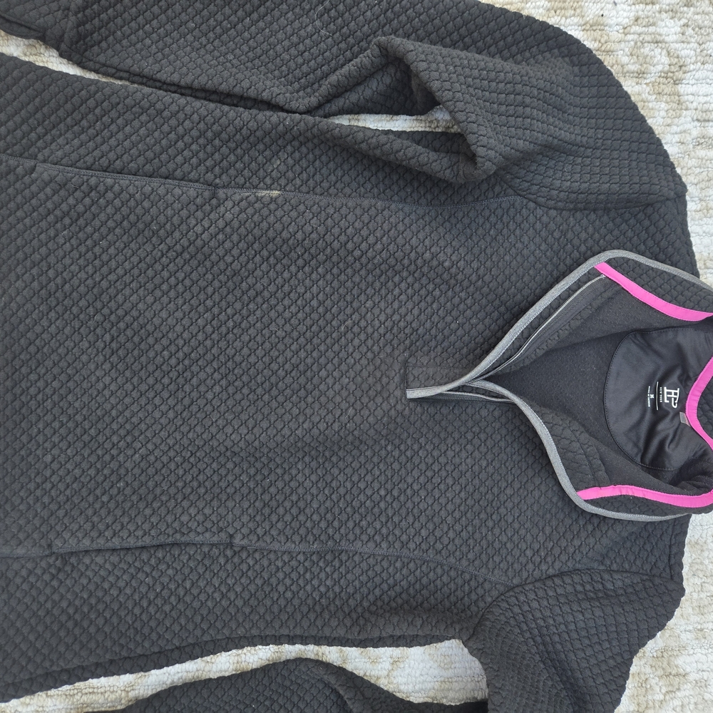 Black Textured Pullover with Pink Trim